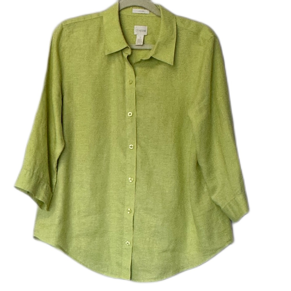 Chico’s 100% Linen Button Down Blouse Size 1 - M Soft Green|Beachy|Lagen…